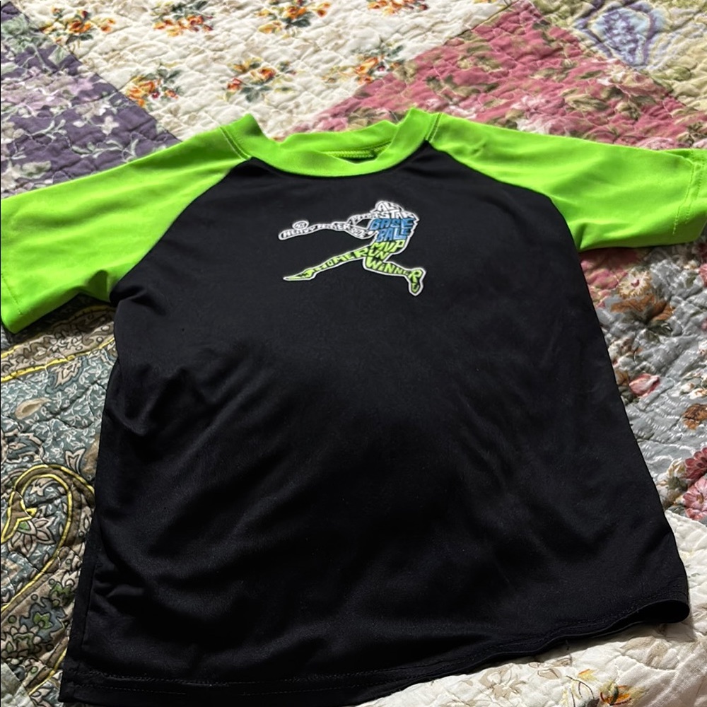 Black and Green Raglan Tee with Graphic Design
